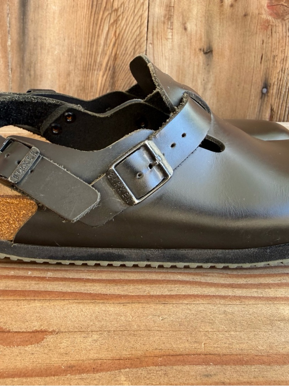 Birkenstock Tokyo Black Leather Clog Mules with Adjustable Strap - Picture 3 of 11